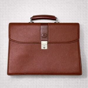 Vintage Burberry Leather Briefcase Nova Check Lock Key COA Business Work Office